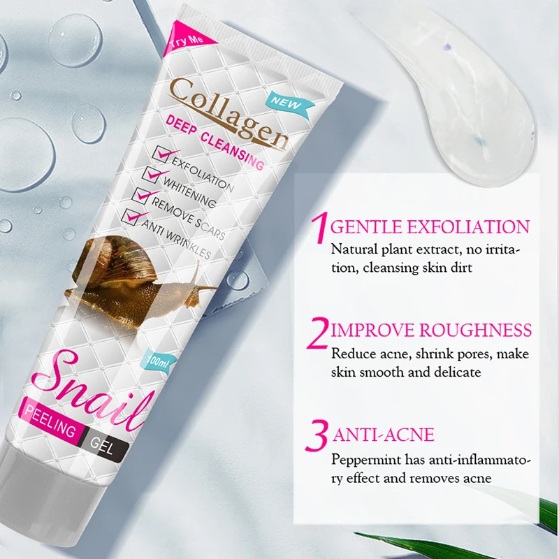 Gel exexexpecant au collagène d\'escargot, nettoyage doux des pores, peeling du visage, fréquence jetable, hydratant pour la peau, soins de la peau,