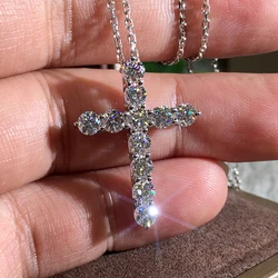 Huitan Cross-shaped Pendant Necklace Luxury Round Zirconia Delicate Accessories Anniversary Gift Women Statement Cross Necklaces
