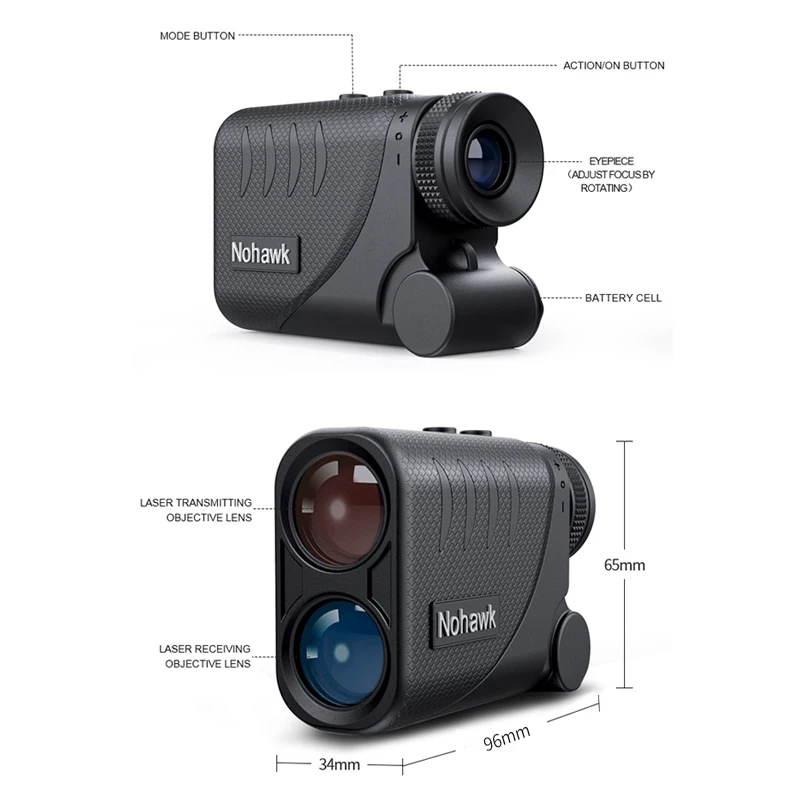 Imagem -06 - Nohawk Medidor de Distância Medida Laser Rangefinder Inclinação Golf Range Finder com Bloqueio da Bandeira