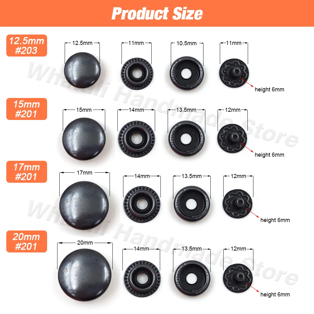 25Set 201/203 Snap Fasteners Button Metal Press Snaps Studs Optional Installation Tools For Cloth Garment Bag Shoes Leathercraft