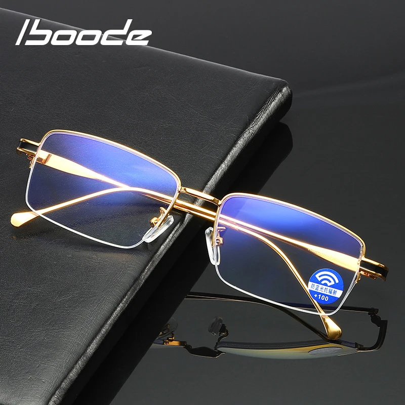 iboode High Quality Half Frame Reading glasses Presbyopic Anti blue Light Eyewear For women Men Metal Computer Goggle +1.5 +4.0