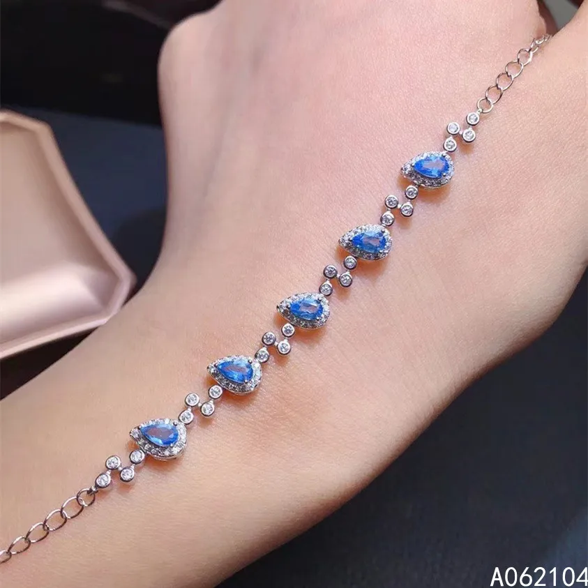 KJJEAXCMY Fine Jewelry 925 Sterling Silver Inlaid Natural Blue Topaz Women's Popular Trendy Gem Hand Bracelet Support Gifts Part