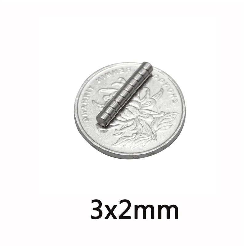 Imán de neodimio de diámetro menor, imanes redondos pequeños a granel de 3x2mm, 3x2mm, 3x2mm, 100 ~ 300 Uds.