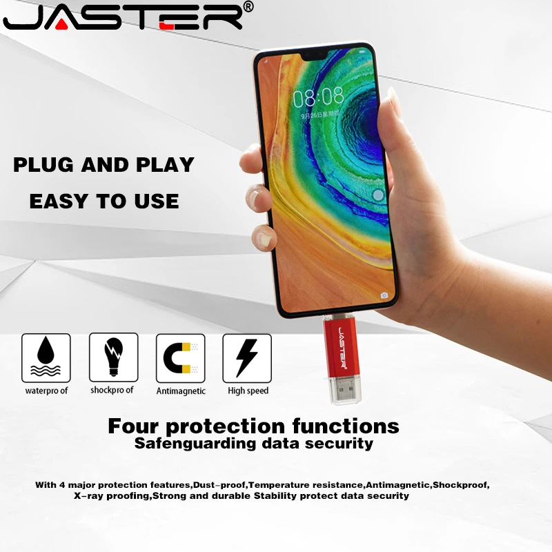 Jaster Type-c USB2.0 Plastic OTG P019 USB Driver USB Mini-Flash Driver Metal Gift 16Gb 32Gb