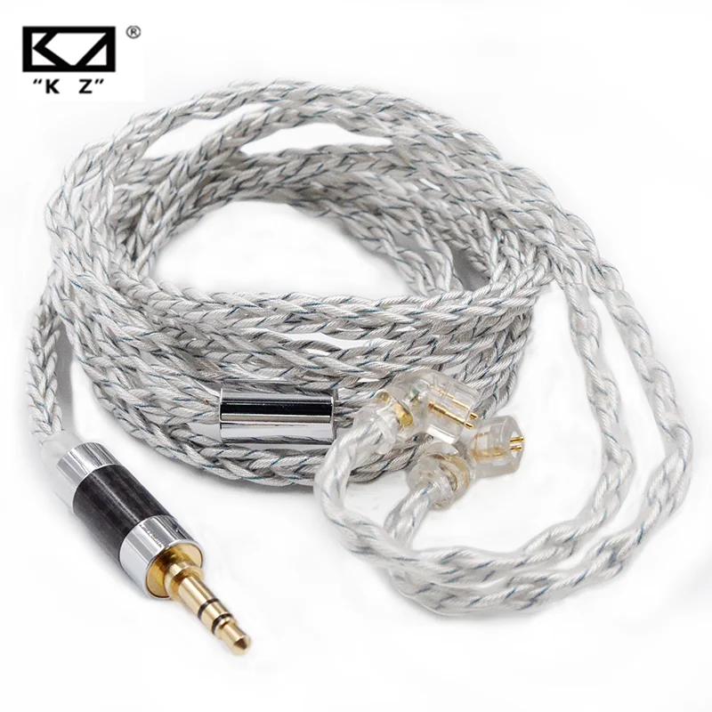 KZ Earphones Cable 8 Core Silver Blue Hybrid 784 Cores Silver Plated Upgrade Cable Heaset Wire For KZ DQ6 ZAX ZS10 PRO ZSN ZSX