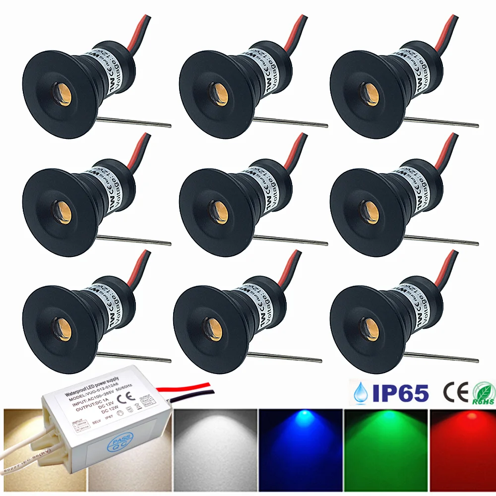 

9Pcs 1W DC12V Mini LED Spotlight Outdoor Deck DJ KTV Party Focos Spot Lamp IP65 Ceiling Downlight Cabinet Lighting with Driver