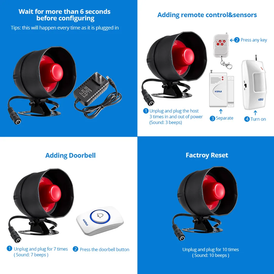 Imagem -04 - Kerui Sirene de Alarme sem Fio Sistema Segurança em Casa Garagem Autônomo Alerta Assaltante Alarme Porta Sensor Detector Movimento Infravermelho