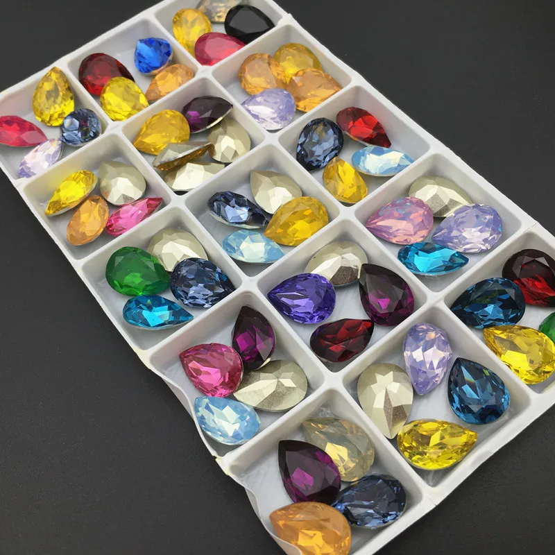 High Quality 10x14mm 13x18mm Water Drop K9 Colors Resin Rhinestone Droplet Use For Clothes Diy Accessories