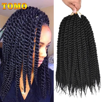 TOMO-trenzas de pelo senegalesas de ganchillo para mujeres negras, extensiones de cabello trenzado sintético de 12 y 18 pulgadas, color marrón ombré, 12 raíces
