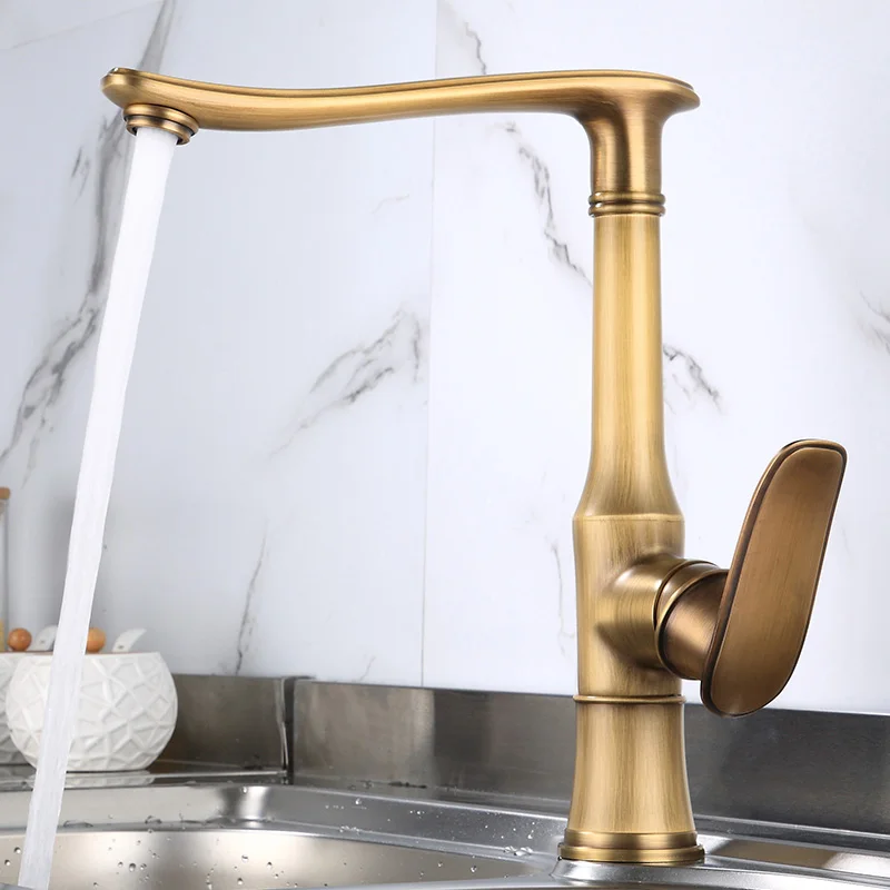 New Style Antique Brass Kitchen Sink Faucet Mixer Deck-mounted Vintage 360° Rotating Kitchen Water Tap torneira cozinha AF1116