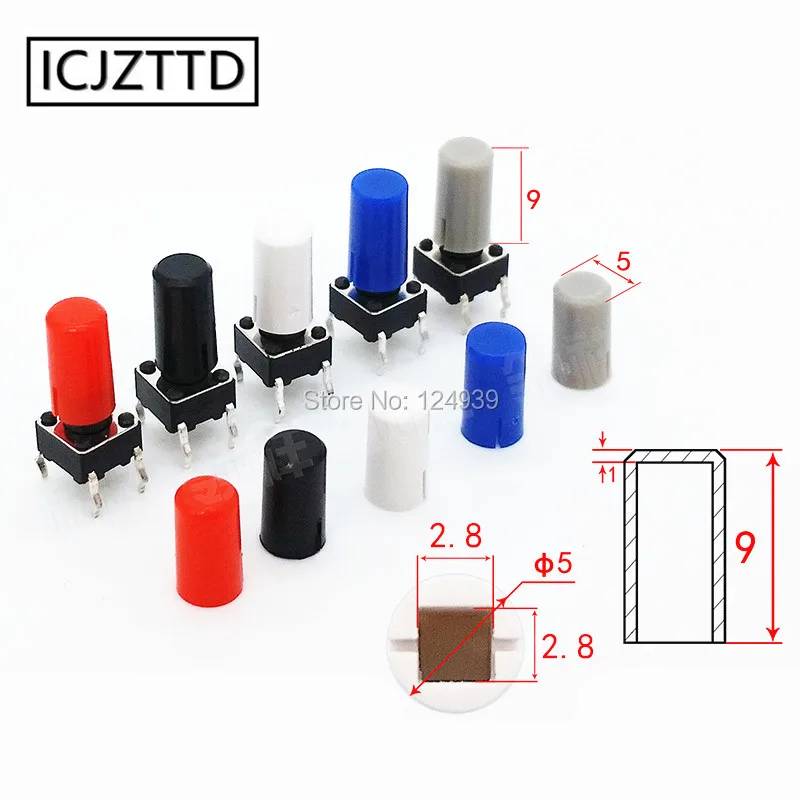 100PCS Button cap round inner diameter 2.8mm 3x3 button cap fits 6*6 square head Micro touch switch 6x6x7mm 6x6x10mm multicolor