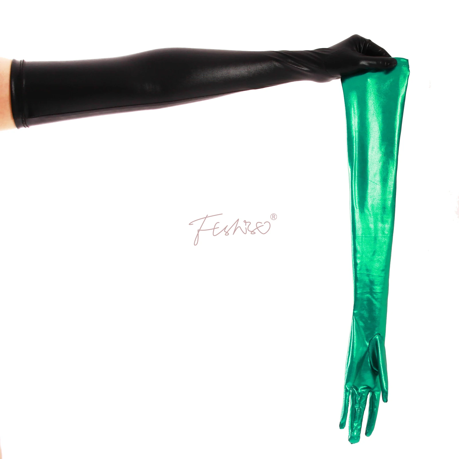 Ftshist Glossy Metallic Color Long Gloves Classic Full Fingers Elastic Elbow Gloves Perfect For Pole Club Halloween Accessories