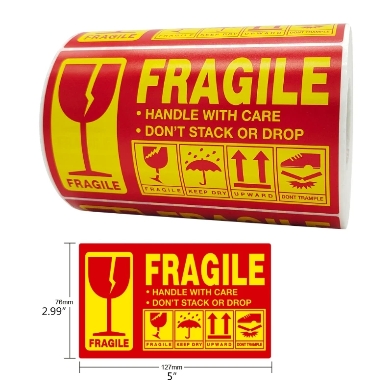 500pcs Fragile Stickers Warning Label Sticker Handle With Care Don\'t Stack or Drop Sticker Shipping Label for Goods