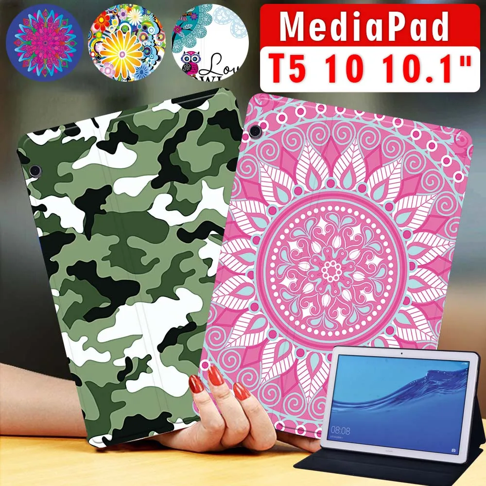 

Tablets Case for Huawei MediaPad T5 10 10.1 Inch Print Pattern PU Leather Tablet Folio Stand Cover + Free Stylus