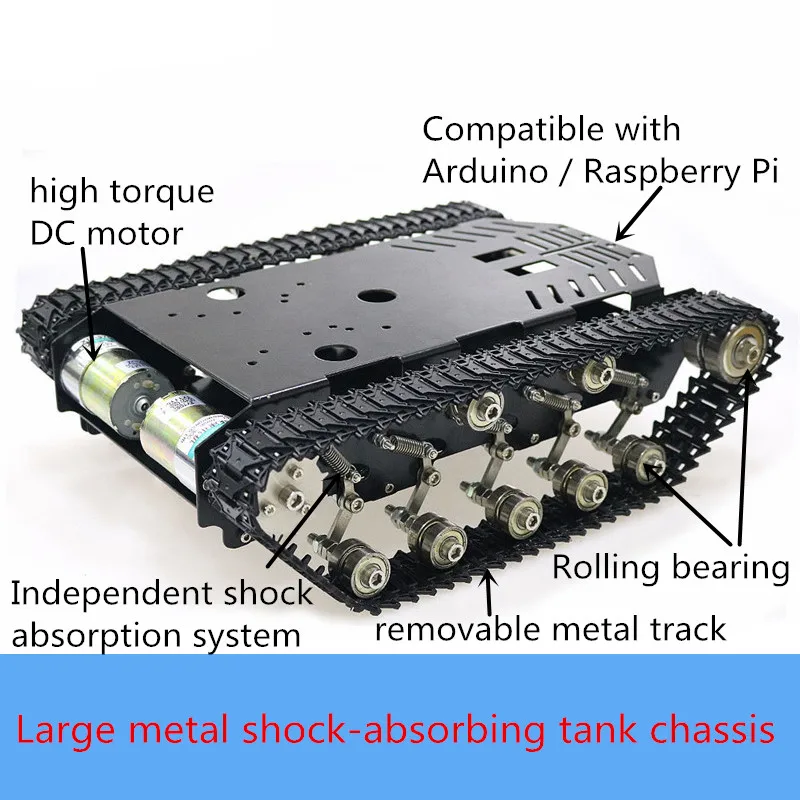 

Large Full Metal Smart Crawler RC Tank Chassis Independent Shock Absorption System Rolling Bearing Metal Track DIY For Arduino