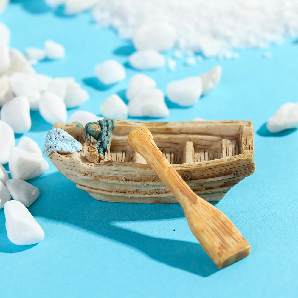 Artificial Small Boat And Paddle Small Ornament DIY Material Bryophyte Micro Landscape Meaty Plants Miniatures Figurine Garden