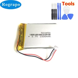 3.7V 1000mAh 503450 553450 JST 1.25mm 3pin wtyczka polimer Li LiPo akumulator do MP3 DVD PAD kamera do rejestracji wideo głośnik