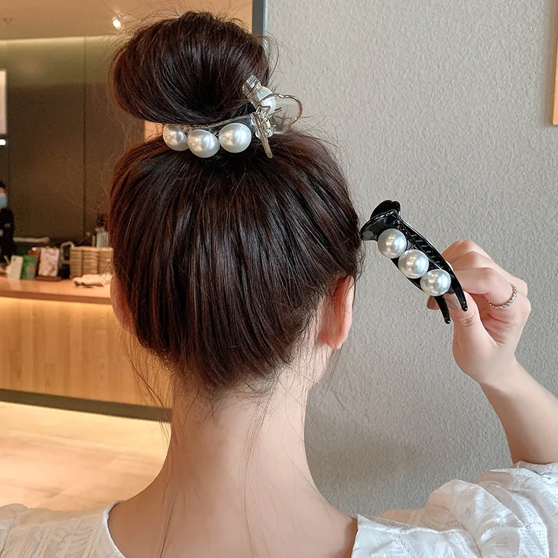 เกาหลี Rainbow คลิปผม Claw ปู Mink ขนปุยผมสำหรับ Barrettes Bun ผม Clamps Pearl Hairpin หางม้าอุปกรณ์เสริมผม