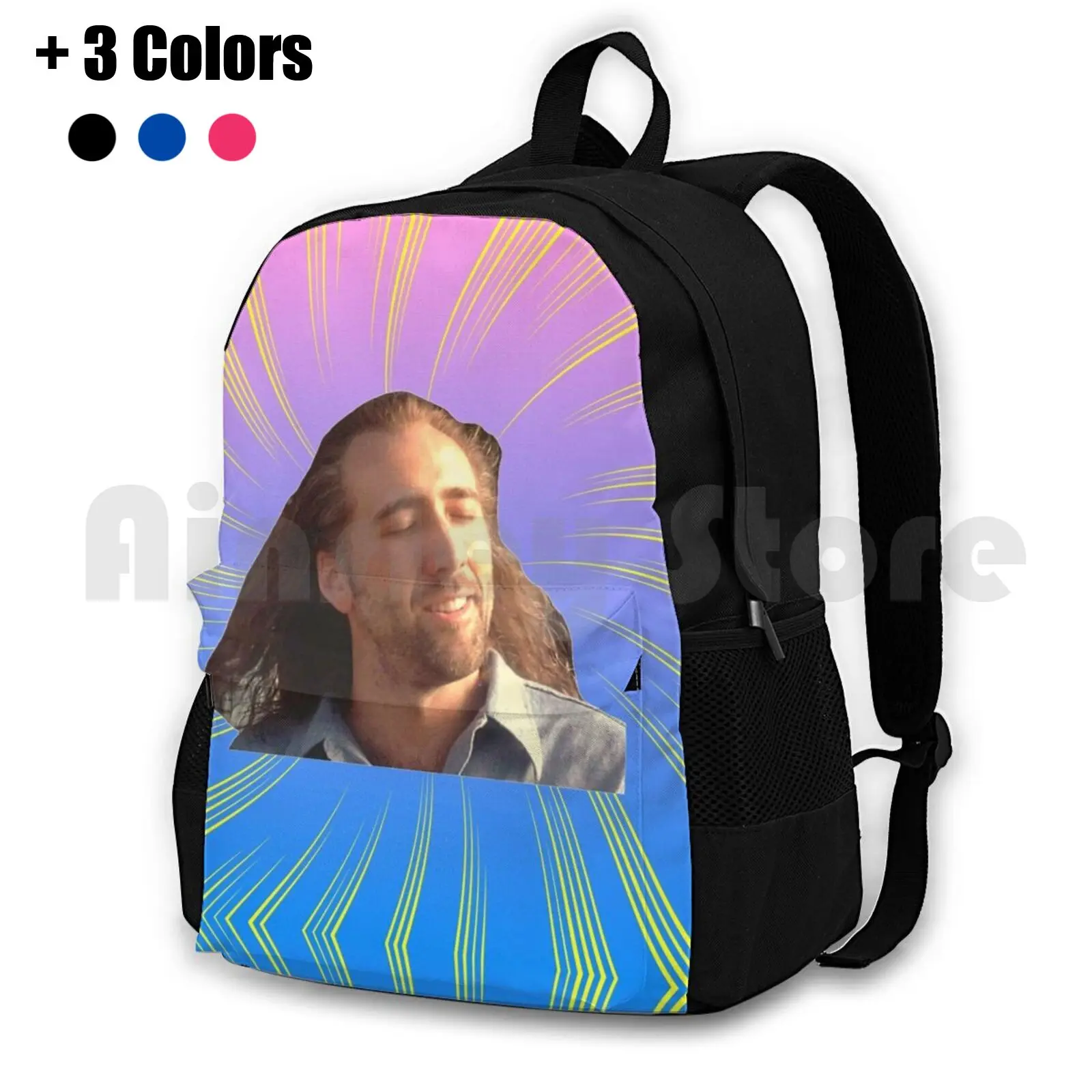 Nicholas Cage Vibing Outdoor Hiking Backpack Waterproof Camping Travel Nicholas Cage Nick Cage Meme Anime Vibes Trending Cartoon