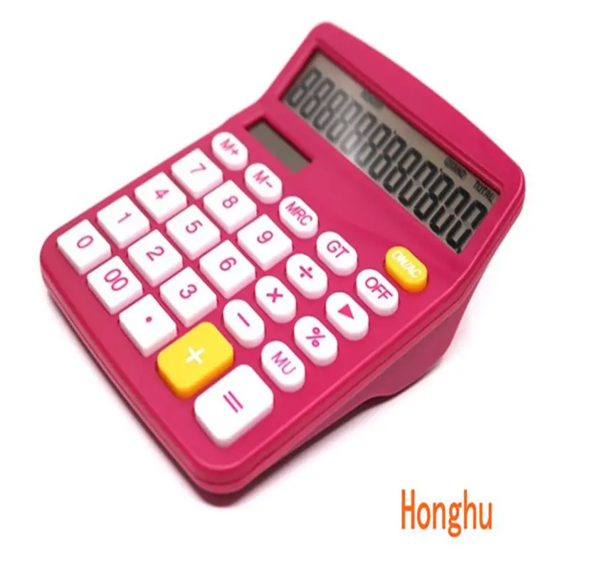 

12 Digit Desk Calculator Large Buttons Financial Business Accounting Tool Rose Red color for office school