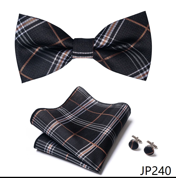 Great Quality Silver Office Butterfly Hanky Cufflink Set Bowtie For Men Geometric Hombre Formal Clothing