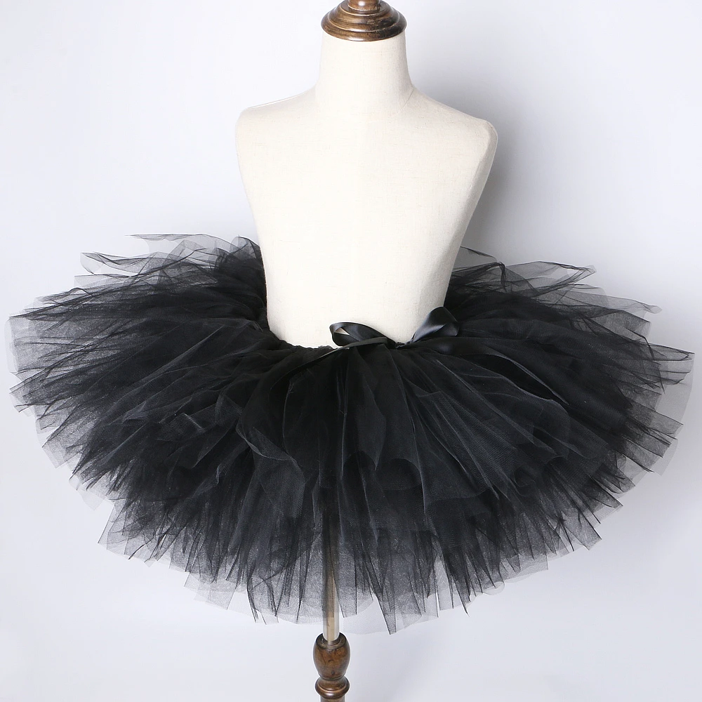 Black Skirt Tutu for Girls Tulle Skirt Child Baby Children Fluffy Tutus for Dancing Birthday Party Ball Gown Skirts Solid Color