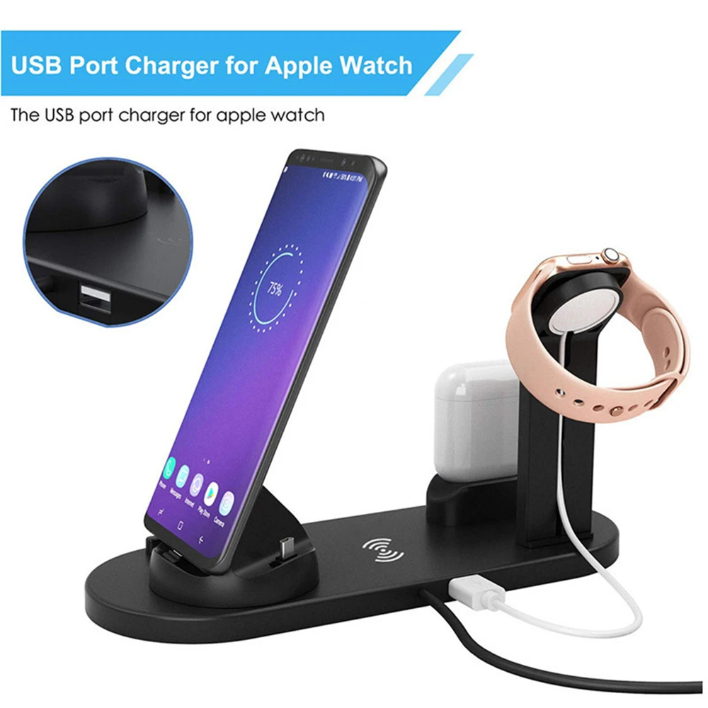 3 In 1 Draadloze Oplader Dock Station Micro Usb Type C Stand Snel Opladen Voor Iphone Apple Horloge Charger