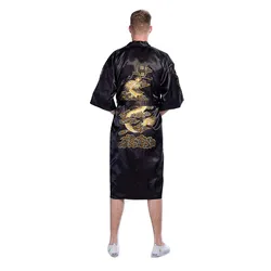 Albornoz Kimono con bordado de dragón para hombre, lencería íntima Sexy, ropa de dormir con cinturón, bata suelta de alta calidad