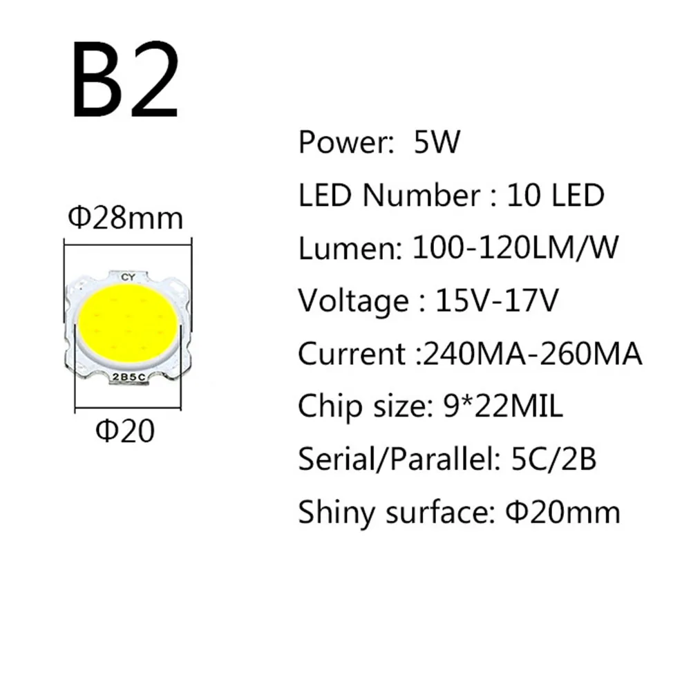 10 Uds. Por lote 3W/5W/7W/10W cuentas de luz LED COB de alta potencia 24MM lámpara LED cuenta bombilla LED Chip punto de luz Downlight lámparas de