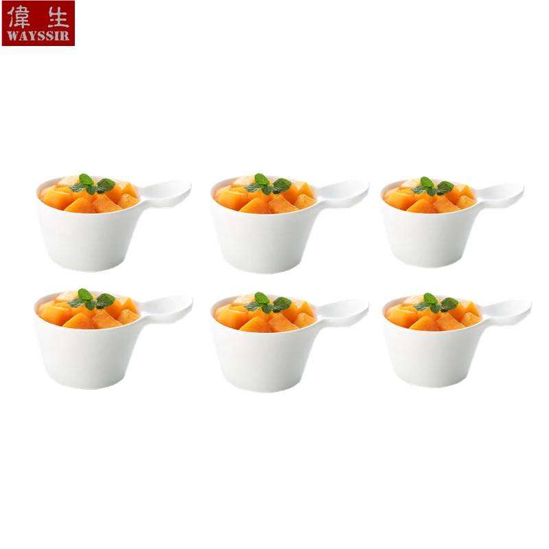 6pcs Set Super White Porcelain Handle Sauce Deep Bowl Dinner Breakfast Dessert Salad Dish Hotel Ceramic Tableware Oil Dispenser