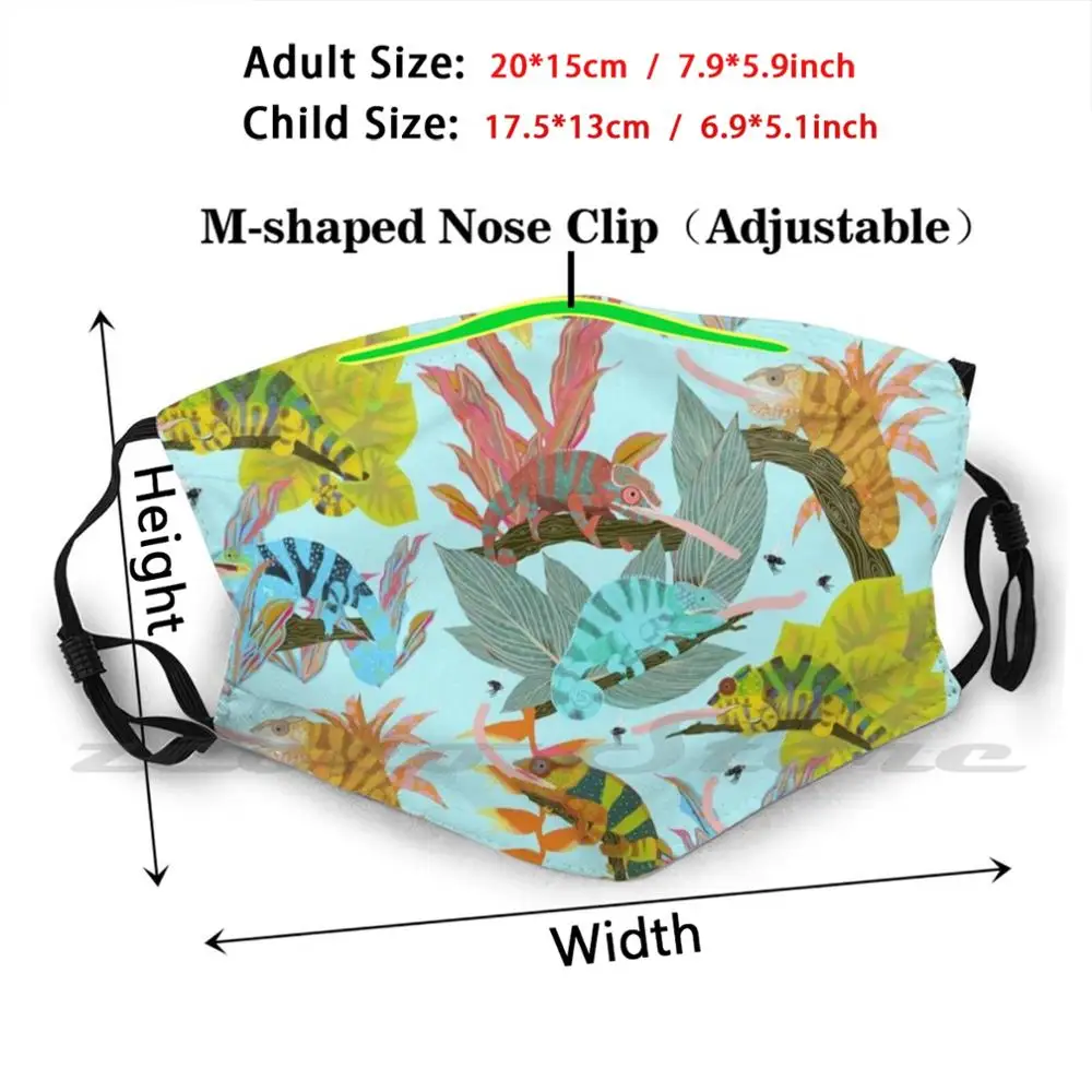 카멜레온 잡기 파리 맞춤 패턴 세척 가능 필터 Pm2.5, 성인 키즈 마스크 카멜레온 파리 플라이