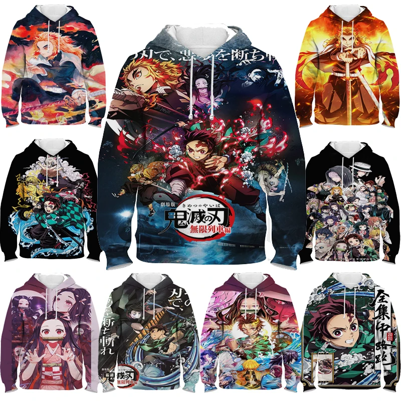 Demon Slayer Kimetsu No Yaiba the Movie Mugen Train Hoodies for Teens Girls Cartoon Anime 3D Print Kids Sweatshirt Autumn Winter