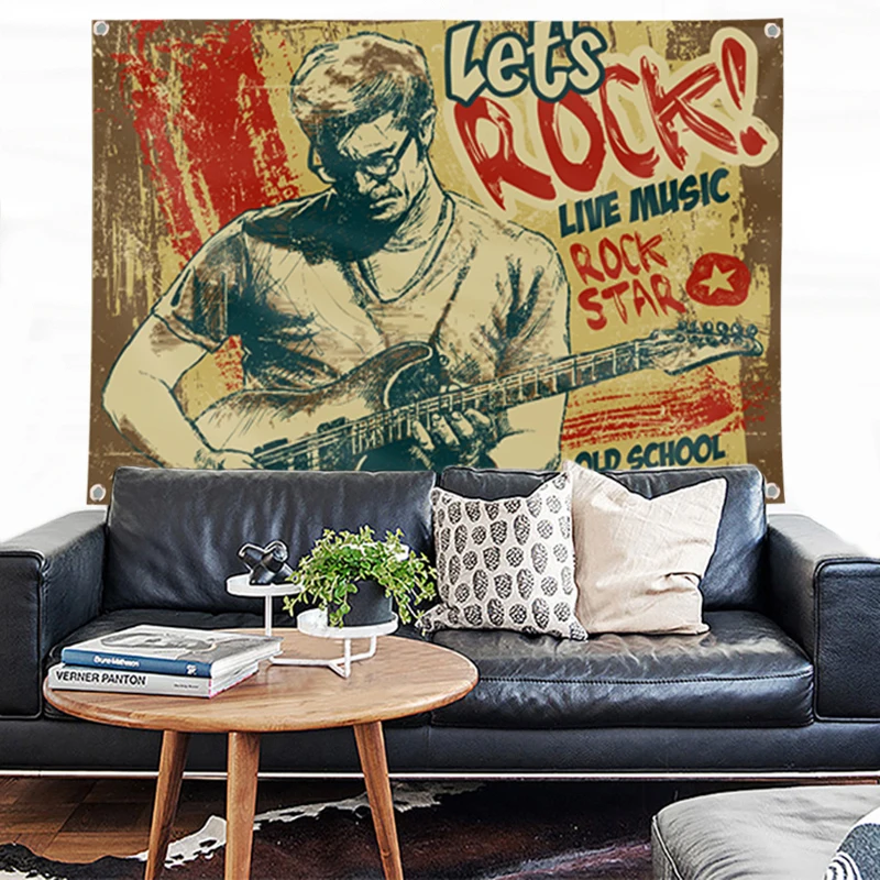 Let\'s Rock Flag Banner Music Rock Band Home Decoration Hanging Flag 4 Gromments In Corners 3*5FT 144*96CM
