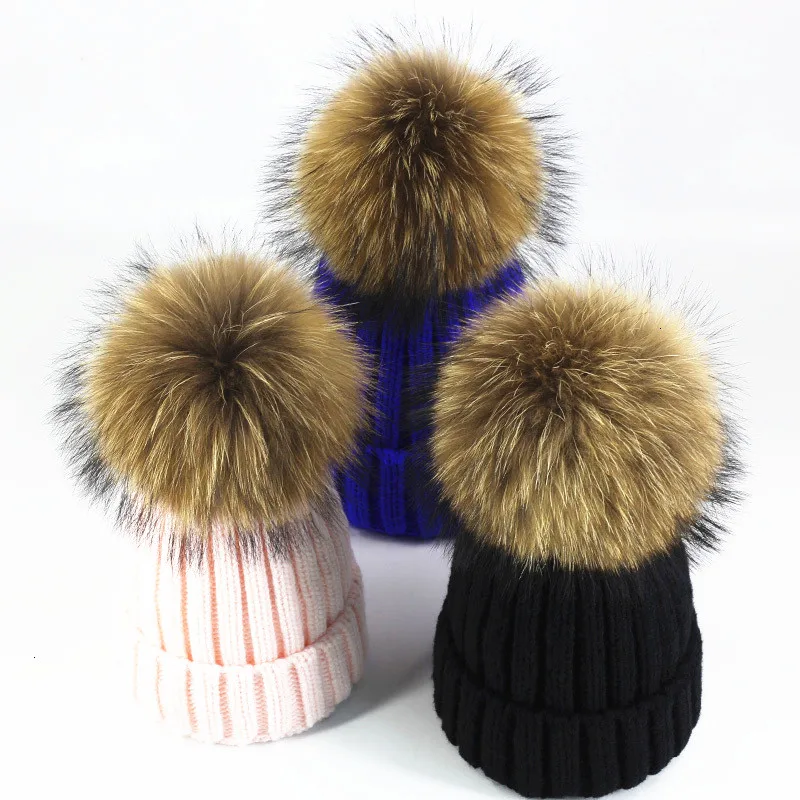 

Luxury winter adult unisex solid acrylic detachable fur pom pom beanies Knitted hat cap SKullies gorras