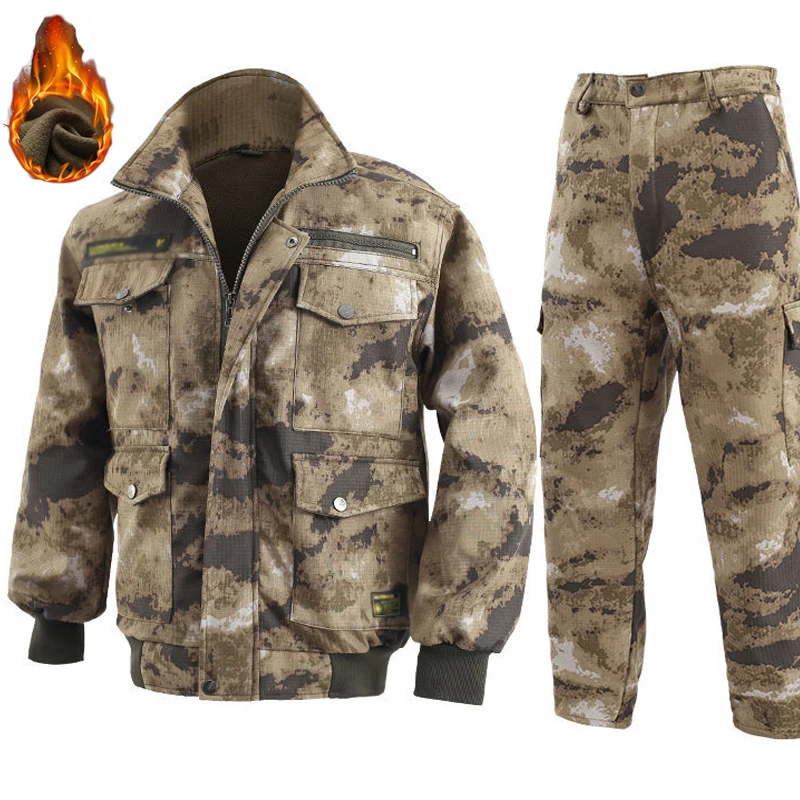 Outdoor Casual Men's Clothing Autumn And Winter Work Clothes Plus Velvet Wear-resistant Labor Insurance Suit