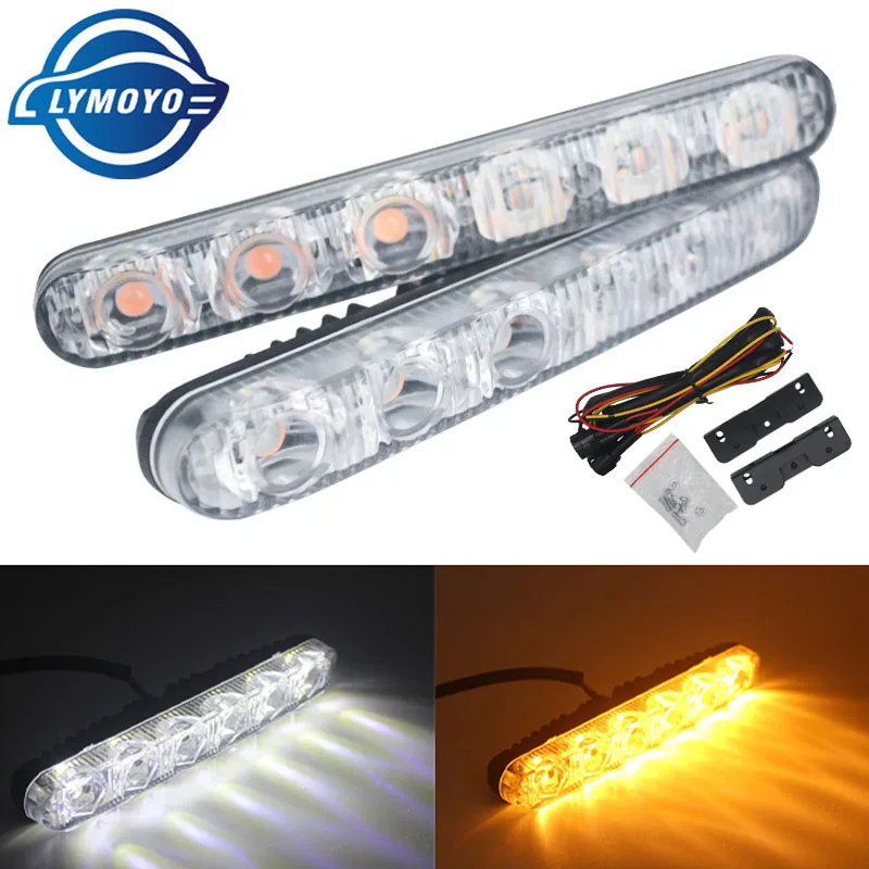 2pcs 6LED Car daytime running light LED turn signal lights Fog light Signal light Headlights Grille Warning light strip daylight