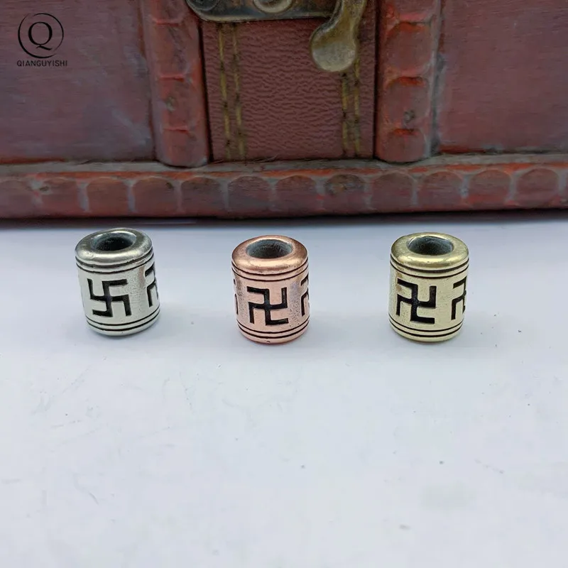 Brass Swastika Buddhist Symbol Spacer Knife Beads EDC Outdoor Tool Umbrella Rope DIY Woven Lanyard Keychain Pendant Accessories