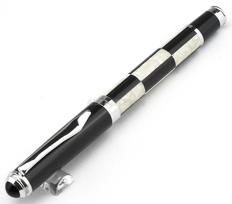 Fuliwen Celluloid High Grade Fountain Pen Medium Nib 0.7mm , Black & White Squares Pattern Ink Pen For Writing Gift Pen