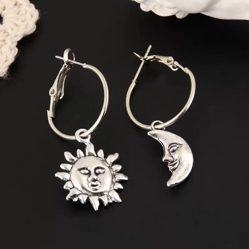 Sun and Moon Earrings , Asymmetrical Earrings , Hoops , Celestial Earrings , Hoop Earrings ,Star , Gift