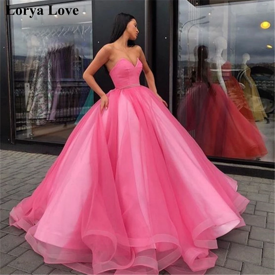 2024 Pink V-Neck Evening Dresses Women's Chiffon A-Line Strapless Romantic Wedding Prom Ball Gowns Homecoming Quinceanera Robe