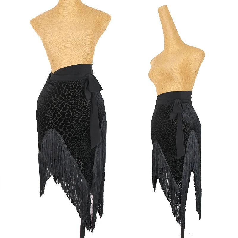 

Latin Dance Skirt Women Adult Black Fringe Leopard Practice Clothing Professional Rumba Tango Training Tassel Costumes DQL4723