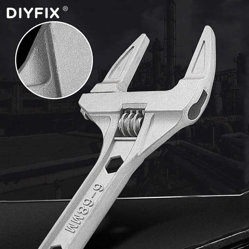 DIYFIX 1pc Multifunctional Sink H-type Wrench 6-68mm Aluninium Alloy Snap Short Shank Adjustable Spanner Plumbing Bathroom Tool