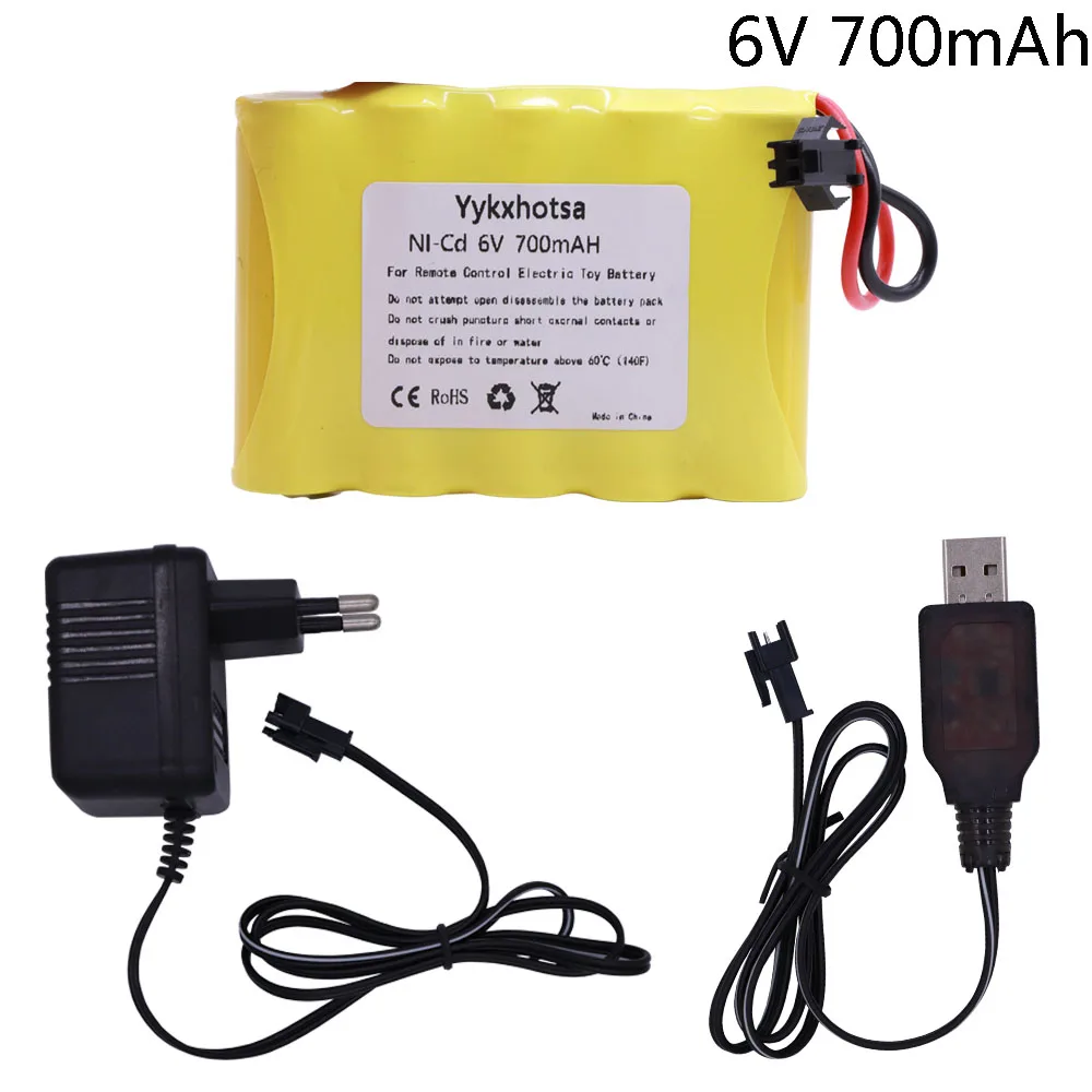 

Ni-CD Battery 6V 700mah and USB Charger For Rc toys Cars Tanks Robots Boats Guns 5* AA 6v NI-CD Battery Pack M Model SM Plug