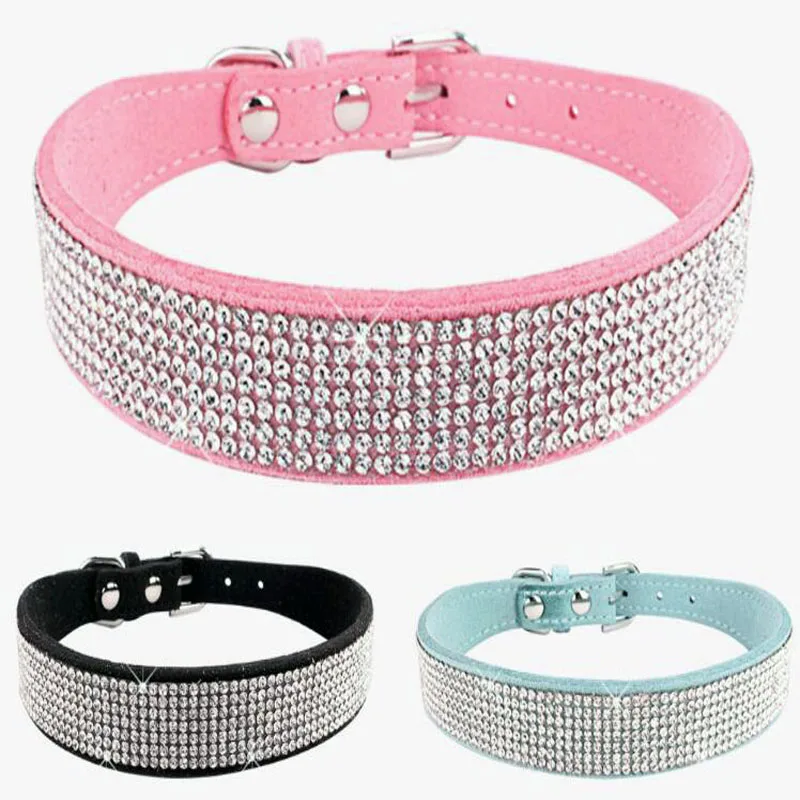 Bling Rhinestone Pet Collars Fashion Velvet Microfiber Dog Leash Multiple Rows Crystal Diamond Designer Dog Collar Pets Supplies