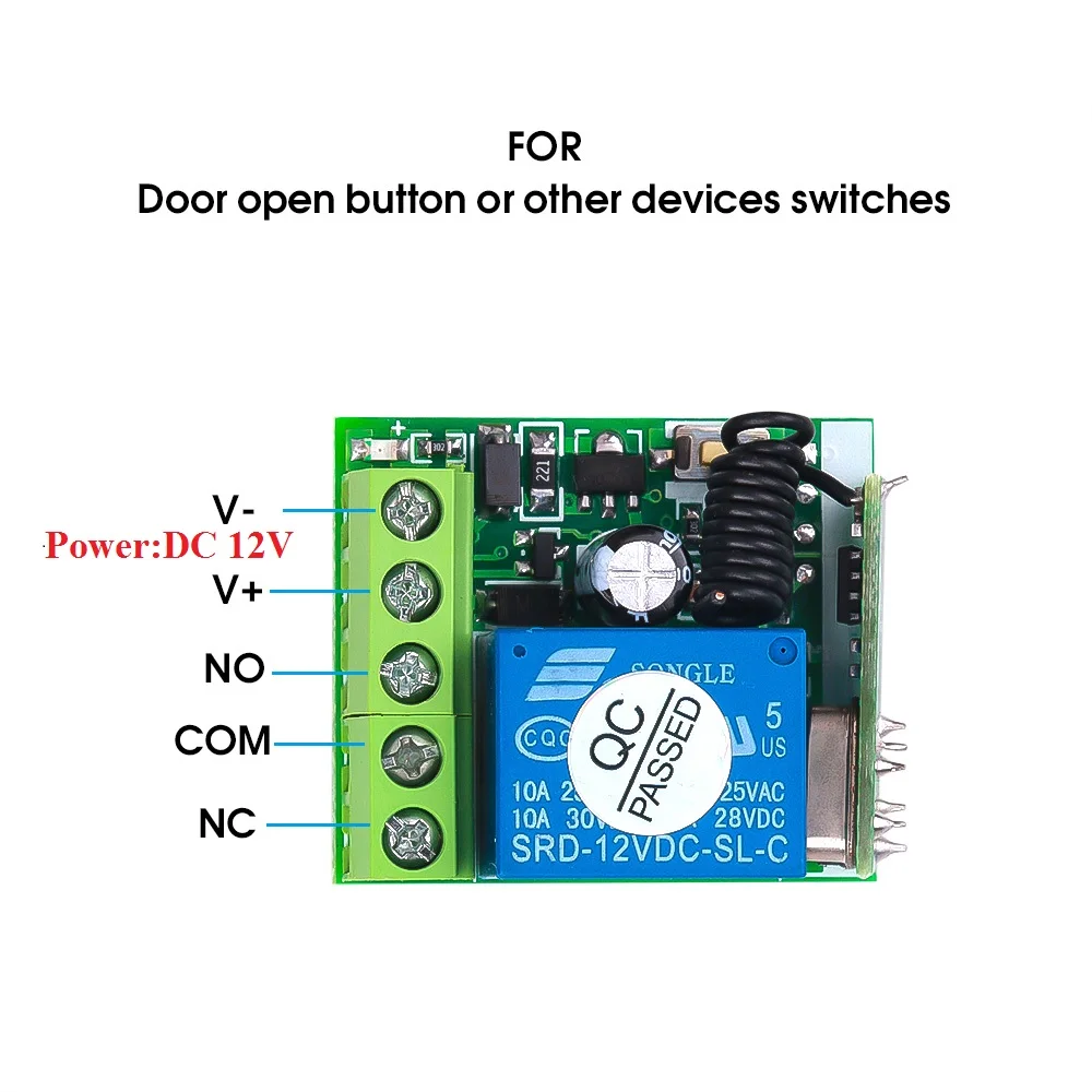 Kebidumei 433 Mhz interruttore telecomando senza fili DC 12V 1CH relè RF 433 Mhz modulo ricevitore per l\'apprendimento del codice trasmettitore