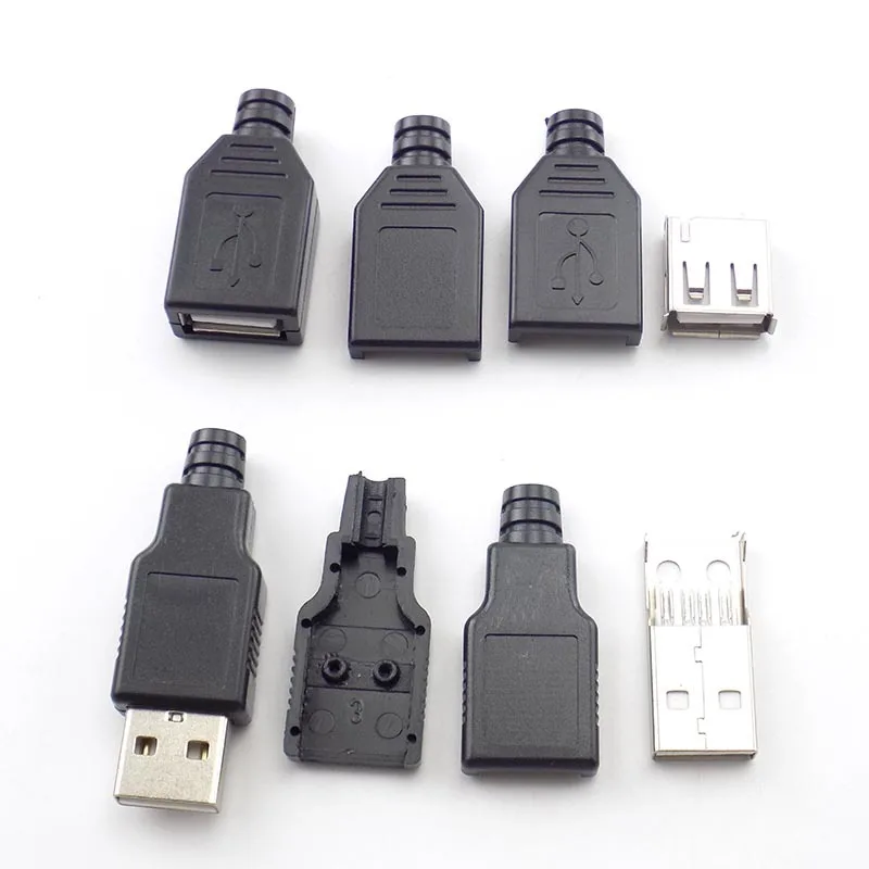 

10sets USB 2.0 Type A Female & A Male 4 Pin Plug Socket Connector With Black Plastic Cover