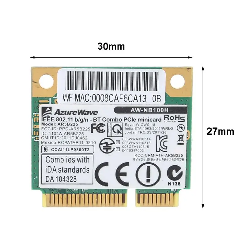AW-NB097H AW-NB100H AW-NB126H AR9485 AR3012 AR5B225 300Mbps Half Mini PCI-Express BT4.0 Wlan Wireless Wifi Card Adapter