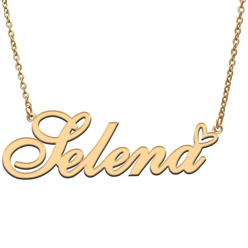 

AOLOSHOW Selena with Love Heart Name Necklace Personalized Stainless Steel Collar for Women Girls Friends Birthday Wedding Gift