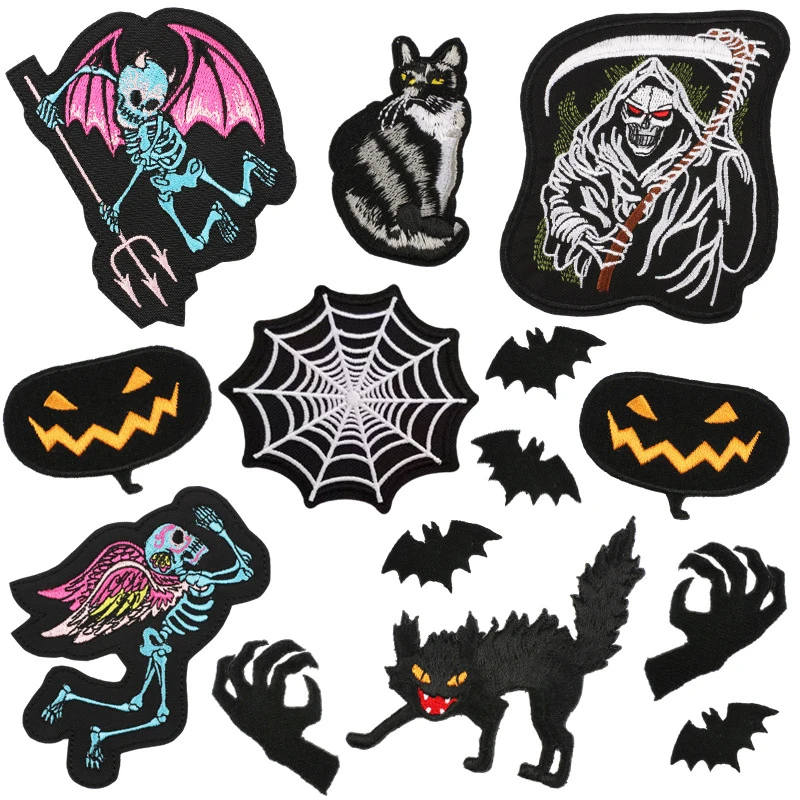 Halloween demon Embroidery Cloth Stickers Scary Pumpkin Bat Patch Jeans Coat Clothing Punk badge DIY Iron On Patches Accessories