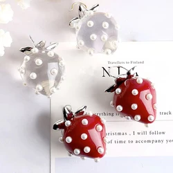 Drop Earrings Sweet Pearl Transparent Resin Strawberry Drop Earrings for Women Girl Cute Red Acrylic Fruit Earrings Jewelry Gift